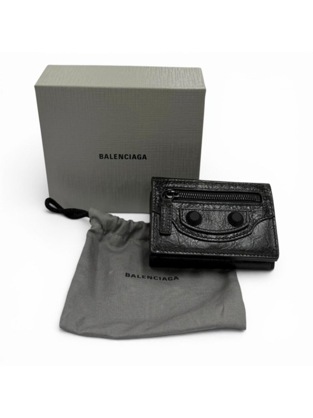 Balenciaga le Cagole Logo Leather Mini Wallet Trifold Black - Picture 2 of 12